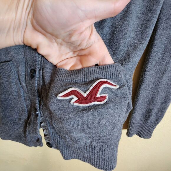 VTG Hollister Button Cardigan Sweater Womens small Gray Pockets Y2K Preppy - Picture 3 of 10